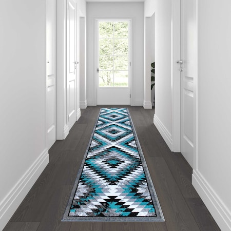 Flash Furniture Turquoise 2' x 11' Diamond Patterned Area Rug OKR-RG1106-211-TQ-GG